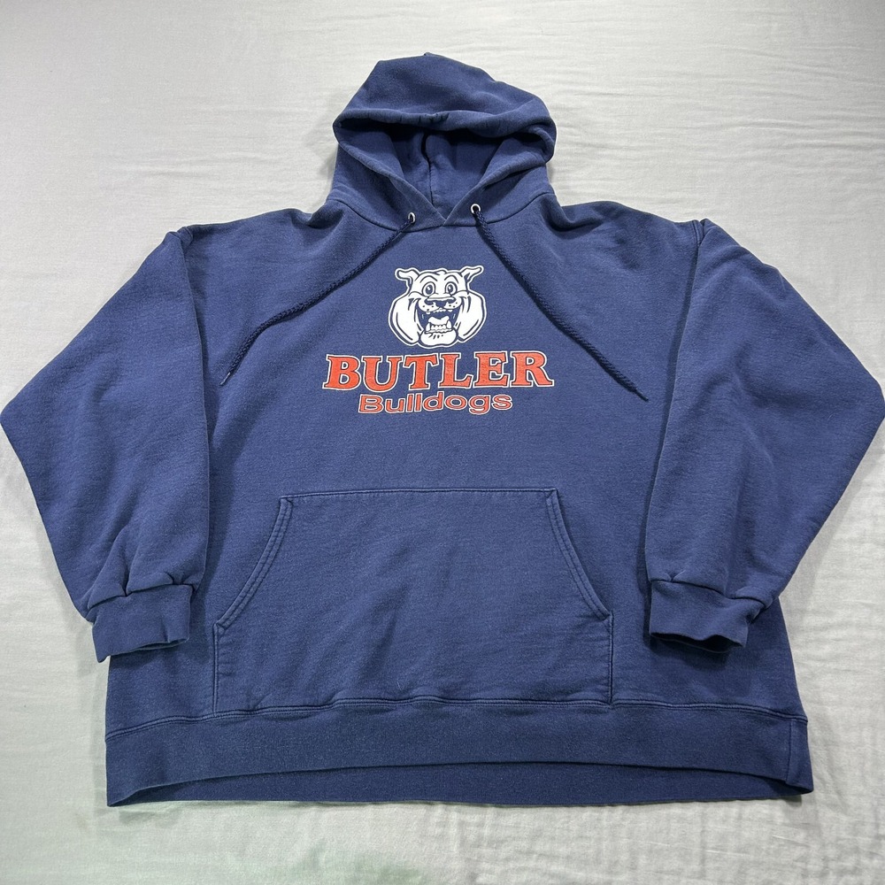 VINTAGE Butler Bulldogs Sweatshirt Adult Large Blue Hoodie Happy Dog Logo‎ Mens